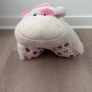 Pink and White Stuffed Animal Hippo